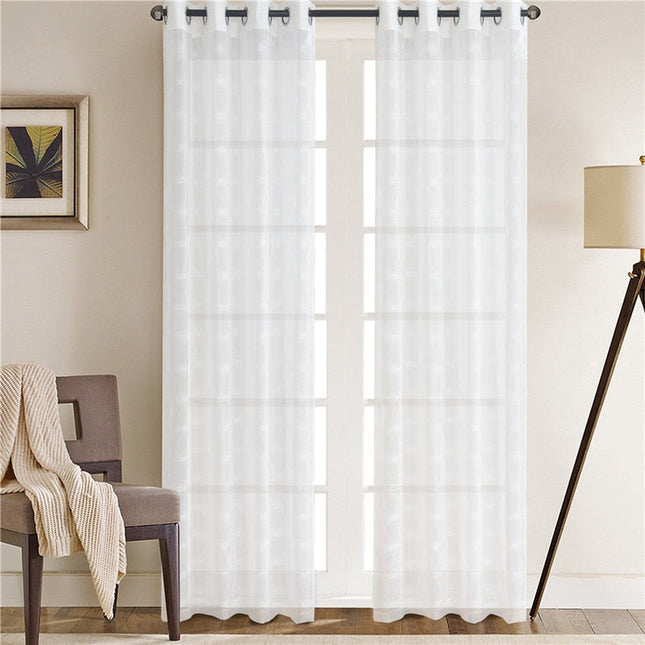 Visillo blanco con sutil trama cuadros