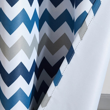 Cortina Opaca con Estampado Chevron Azul