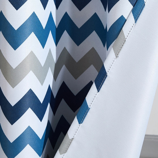Cortina Opaca con Estampado Chevron Azul