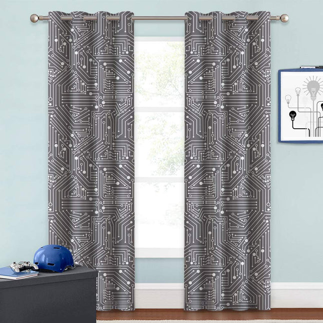 Cortina juvenil con estampado circuito