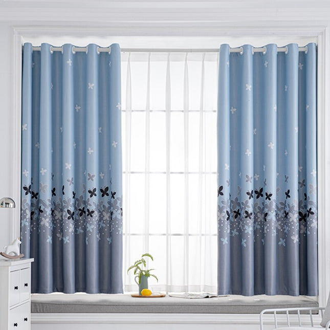 Cortina bicolor con estampado de mariposas