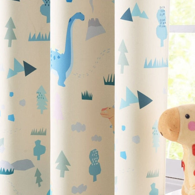 Cortina Opaca Infantil Beige con Dinosaurios