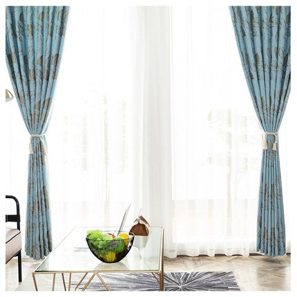 Cortina de salón con estampado hojas doradas