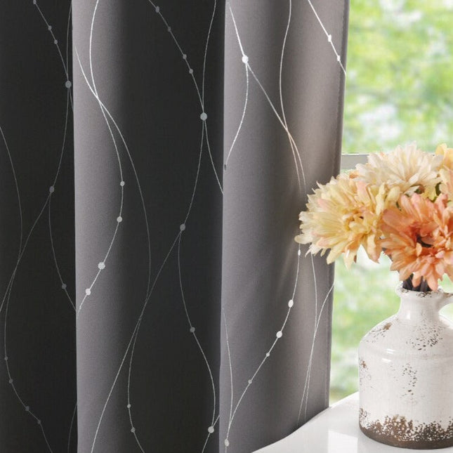Cortina opaca gris con hilos plateados