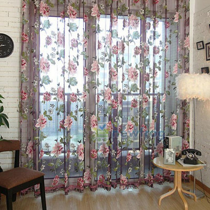 Visillo estampado con flores grandes