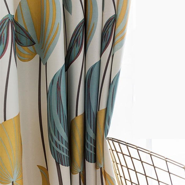 Cortina con Estampado de Hojas Nórdico
