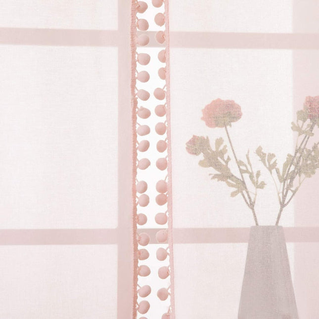 Visillo blanco liso con borde pompones