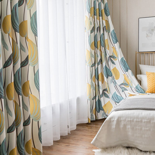 Cortina con Estampado de Hojas Nórdico