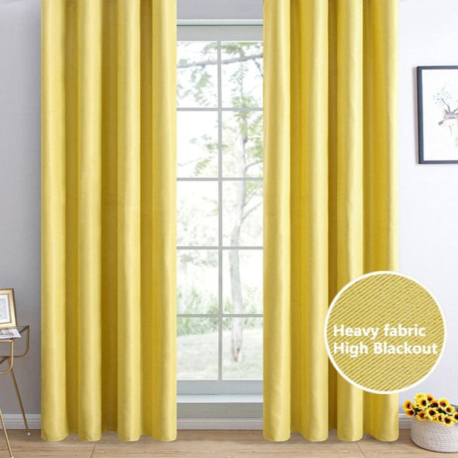 Cortina opaca térmica amarilla para habitación