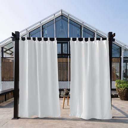 Cortina de exterior blanca con trabillas