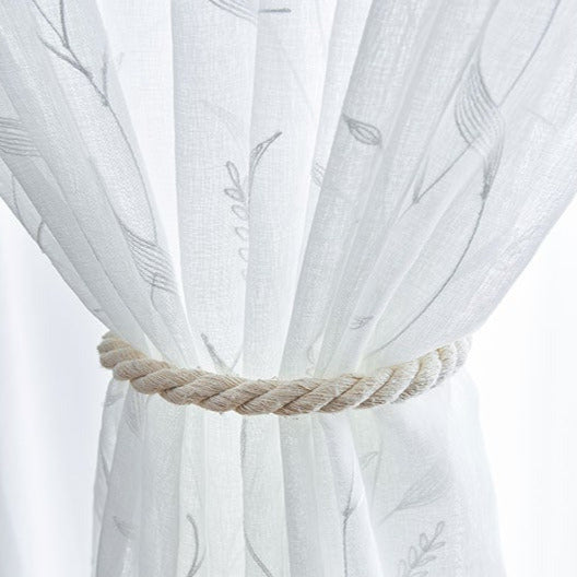 Visillo efecto lino con estampado vegetal