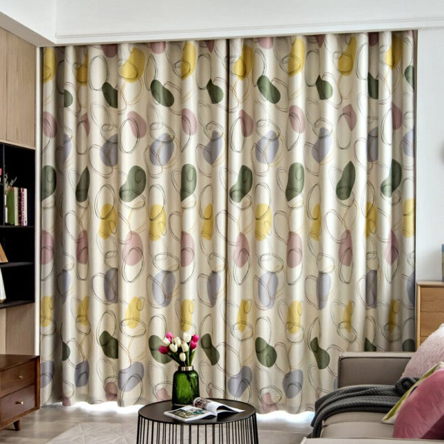 Cortina Estampado Abstracto Verde y Amarillo