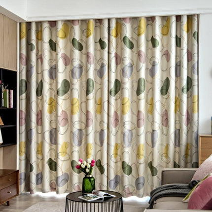 Cortina Estampado Abstracto Verde y Amarillo
