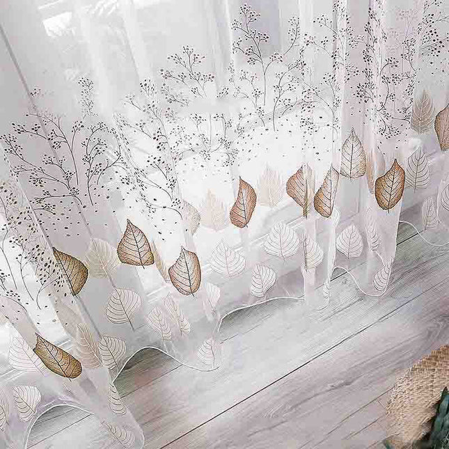 Visillo Translúcido con Hojas Café