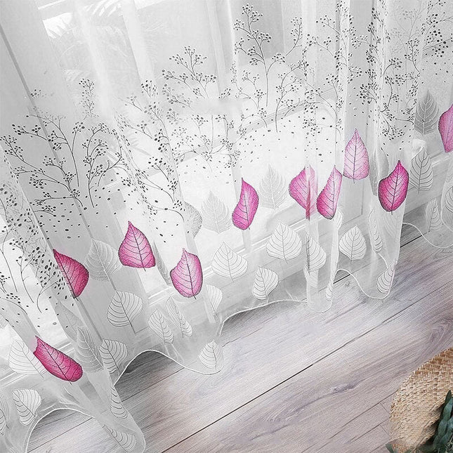 Visillo con hojas estampadas gris violeta