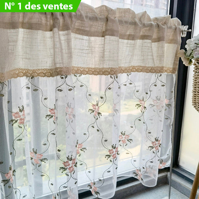 Visillo de cocina rústico bordado