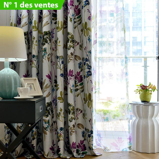 Cortina opaca con estampado floral acuarela