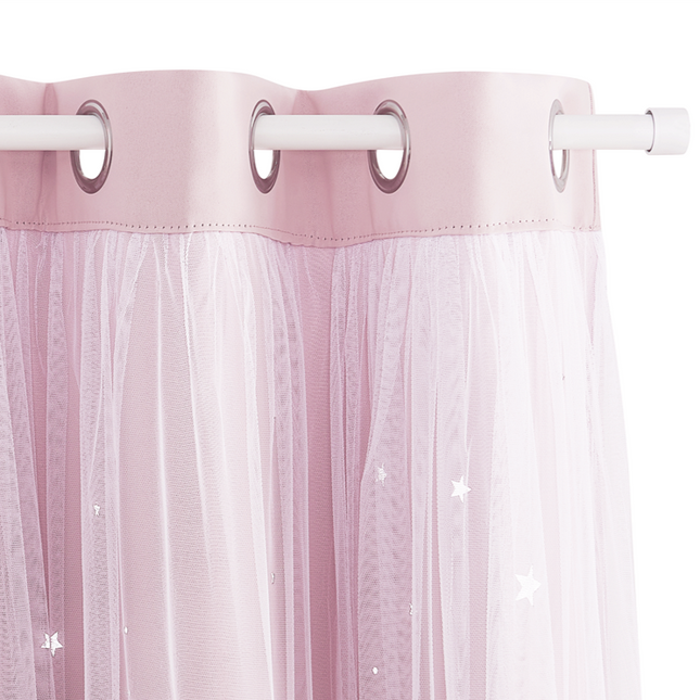 Cortina infantil rosa con doble visillo