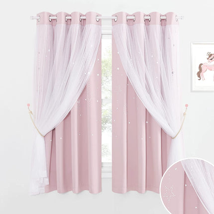 Cortina infantil rosa con doble visillo