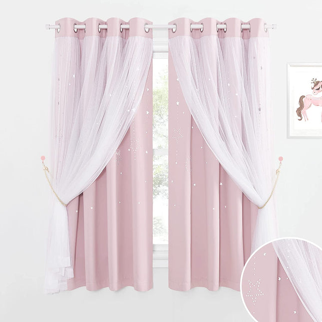 Cortina infantil rosa con doble visillo