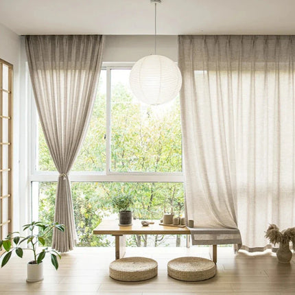 Visillo de lino beige con borde