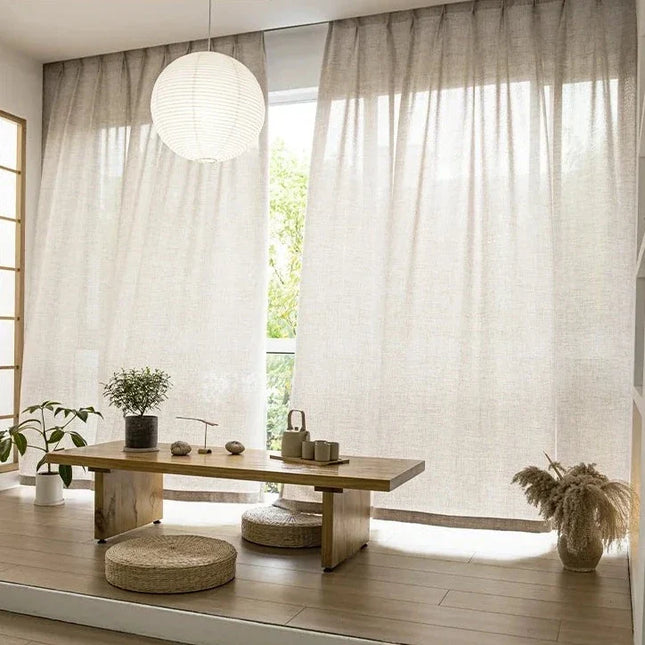 Visillo de lino beige con borde