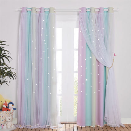 Cortina infantil de arcoíris con estrellas.