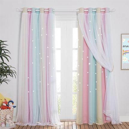 Cortina infantil de arcoíris con estrellas.
