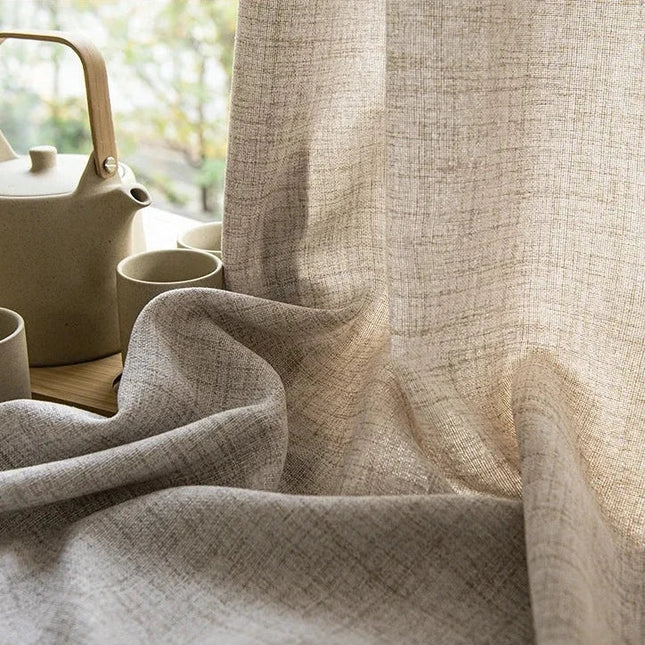 Visillo de lino beige con borde
