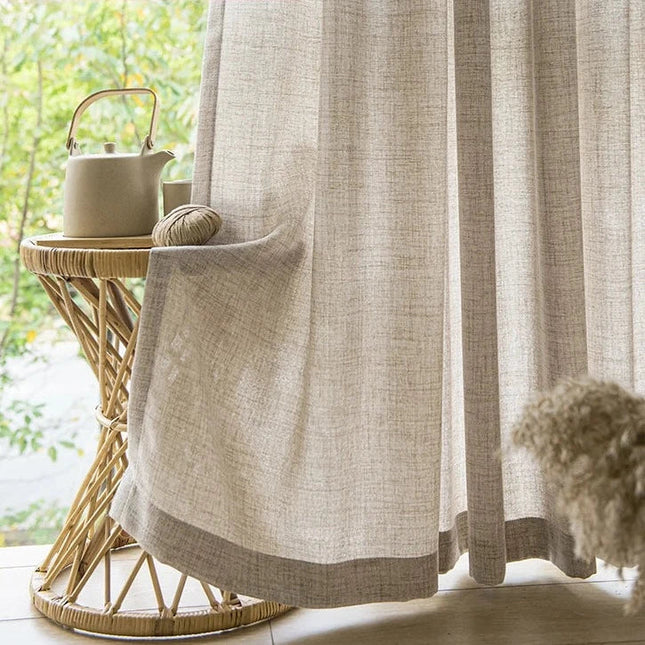 Visillo de lino beige con borde