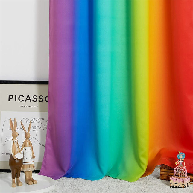 Cortina opaca infantil con rayas arcoíris