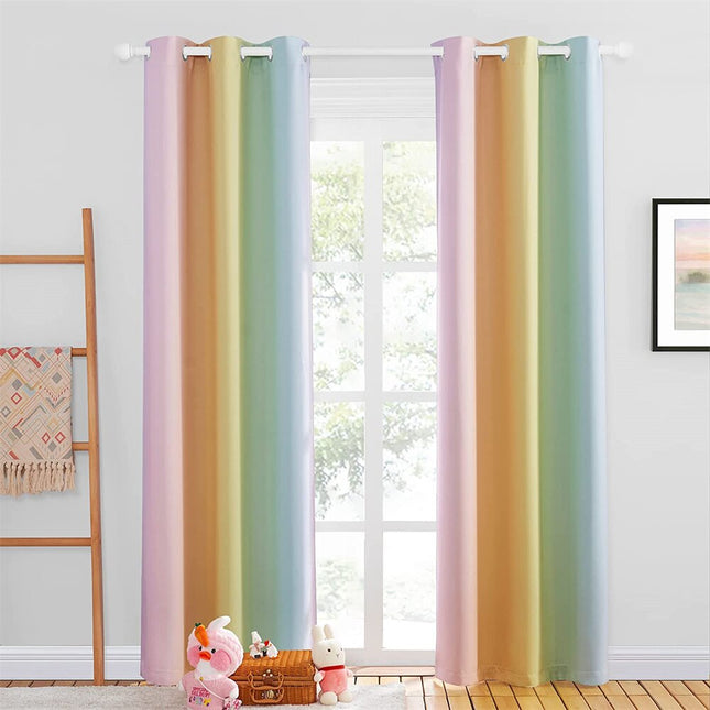 Cortina opaca infantil con rayas arcoíris