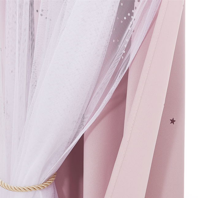 Cortina infantil rosa con doble visillo