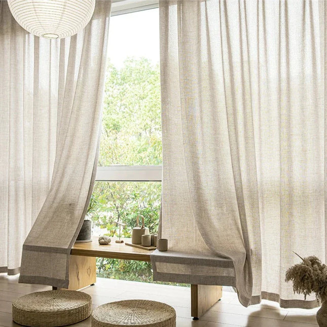 Visillo de lino beige con borde