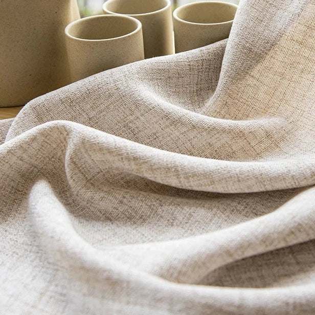 Visillo de lino beige con borde