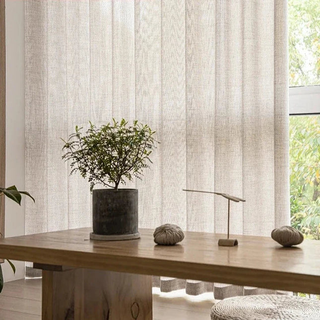 Visillo de lino beige con borde