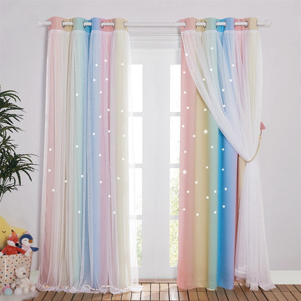 Cortina infantil de arcoíris con estrellas.