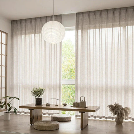 Visillo de lino beige con borde