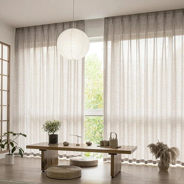 Visillo de lino beige con borde