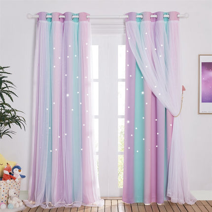 Cortina infantil de arcoíris con estrellas.