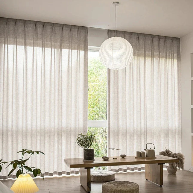 Visillo de lino beige con borde