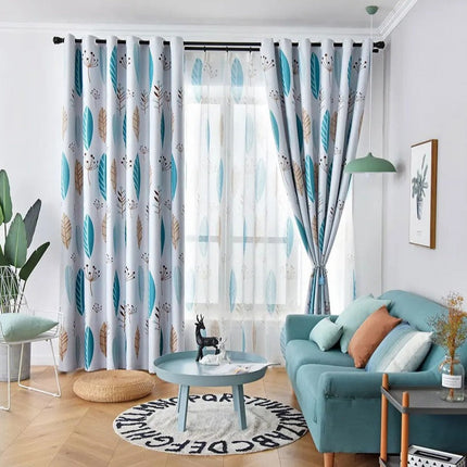 Visillo con estampado de hojas azules