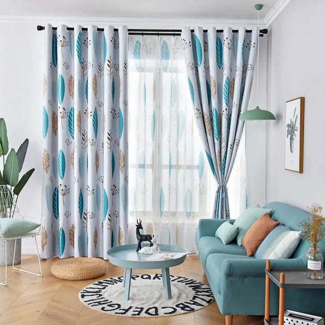 Visillo con estampado de hojas azules