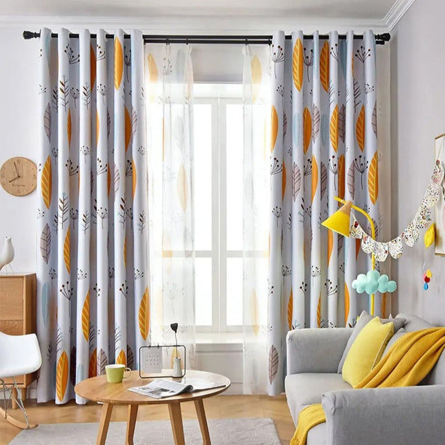 Visillo con estampado de hojas amarillas