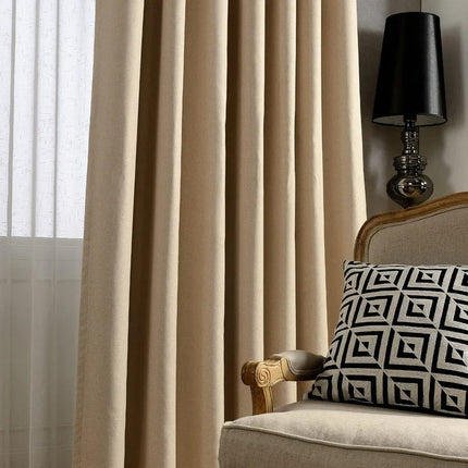 Cortina opaca lisa beige para salón