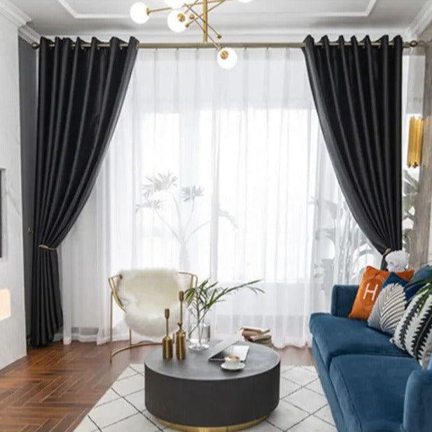 Cortina negra opaca para sala moderna