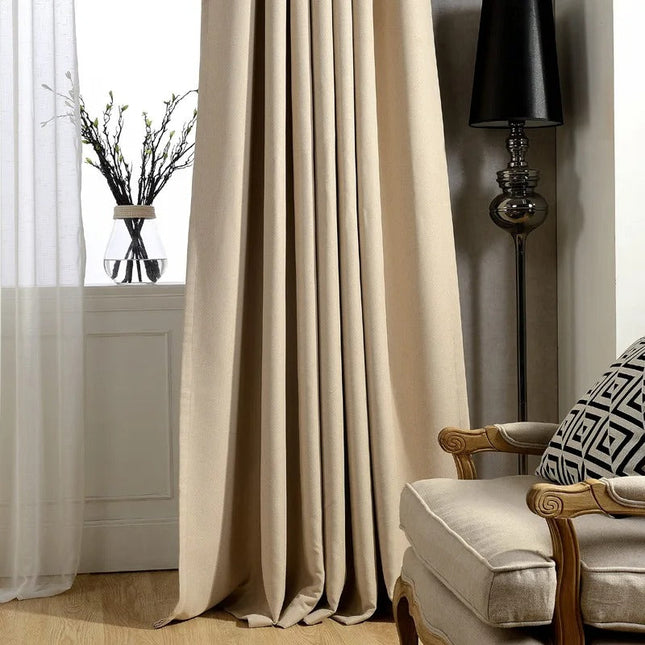 Cortina opaca lisa beige para salón