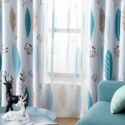 Visillo con estampado de hojas azules