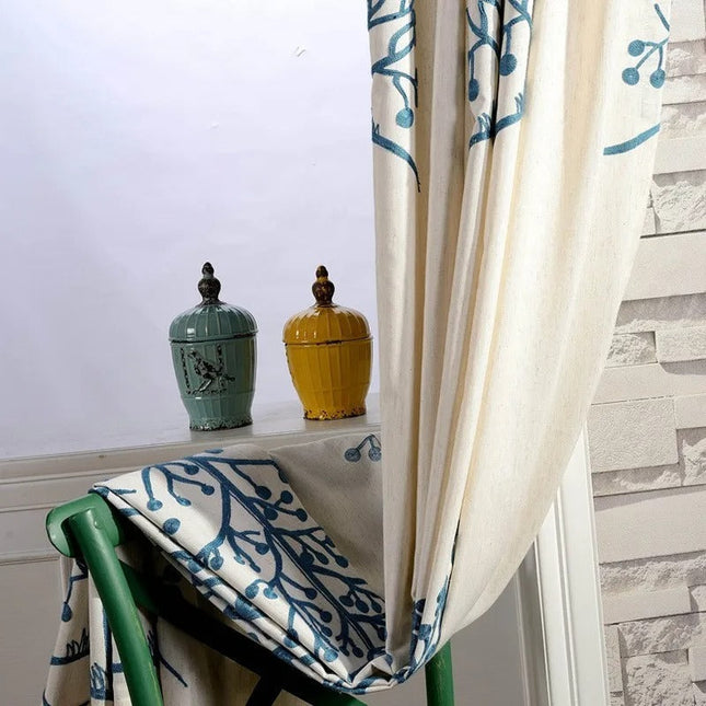 Cortina opaca bordada con efecto lino