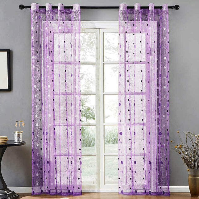 Visillo bordado malva con lunares